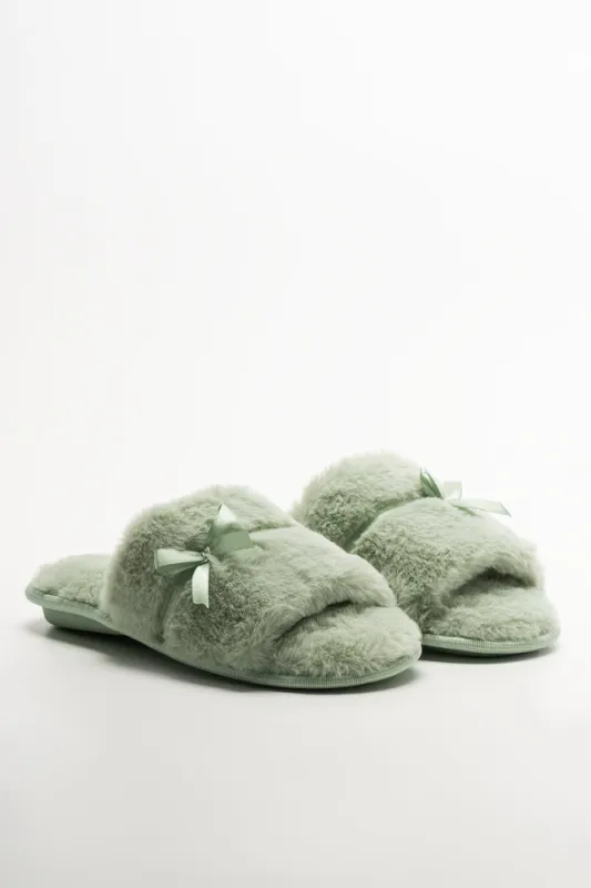 Satin Bow Open Toe Slippers Green sold by Ackermas