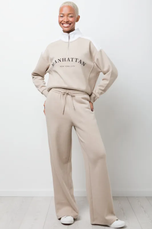 Wide Leg Fleece Pants Natural sold by Ackermas