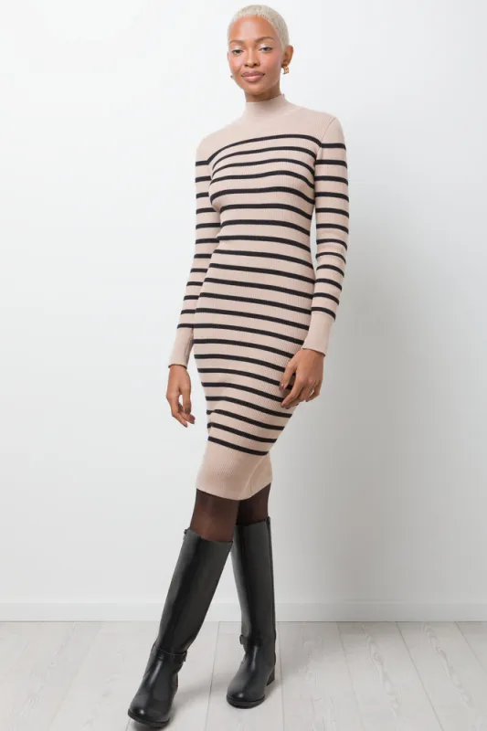 Striped Knitwear Bodycon Dress Natural And Black sold by Ackermas