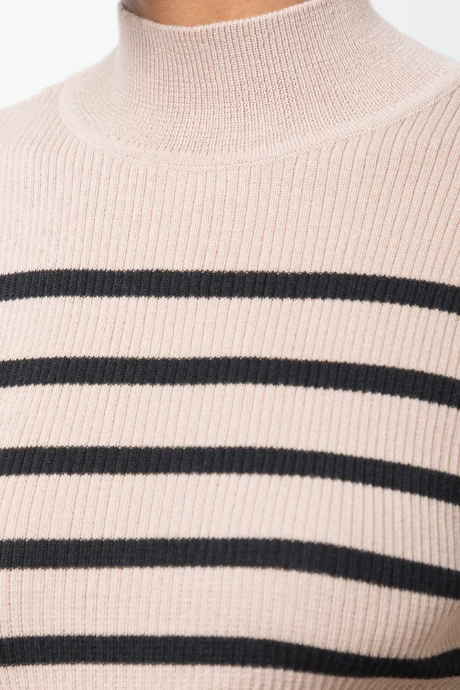 Striped Knitwear Bodycon Dress Natural And Black sold by Ackermas product image thumbnail 4