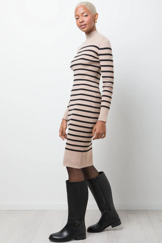 Striped Knitwear Bodycon Dress Natural And Black sold by Ackermas product image thumbnail 2