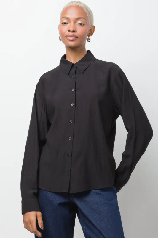 Long Sleeve Crinkle Shirt Black sold by Ackermas