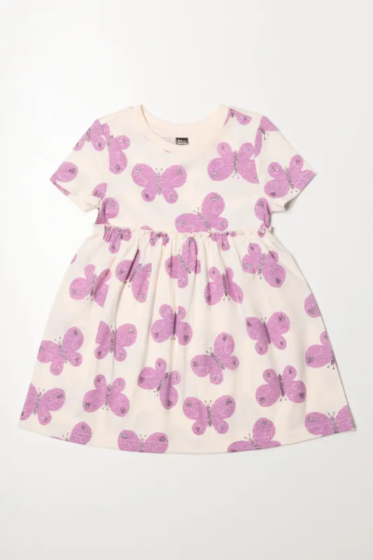 Short Sleeve Butterfly T-Shirt Dress Cream sold by Ackermas