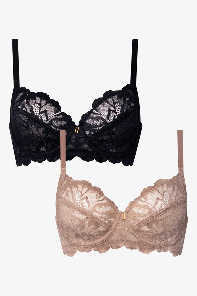 2 Pack Lace Non Padded Underwire Bras Black And Natural sold by Ackermas product image thumbnail 2