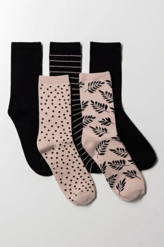 5 Pack Crew Socks Black And Natural sold by Ackermas