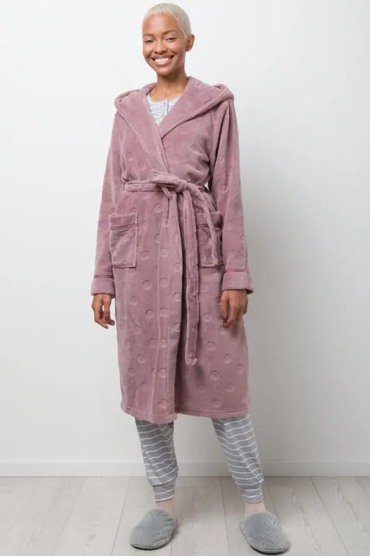 Animal Textured Hooded Fleece Gown Mocha sold by Ackermas