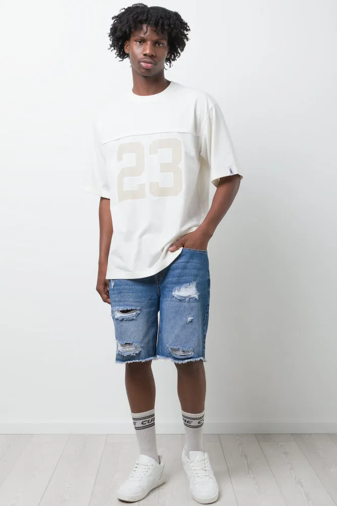 Ripped Denim Shorts Blue sold by Ackermas