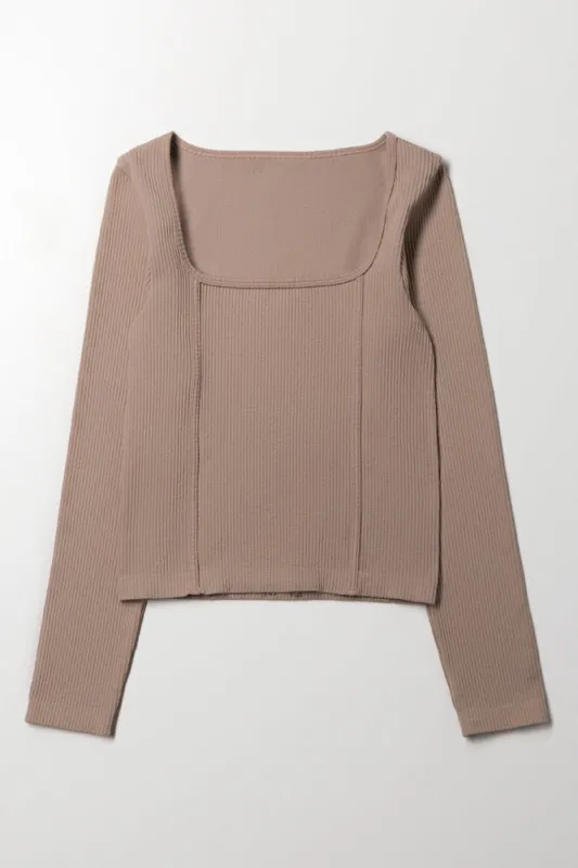 Long Sleeve Corset Style Top Brown sold by Ackermas