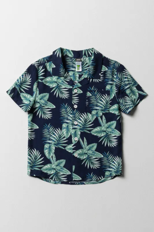 Short Sleeve Leafy Tropical Shirt Navy sold by Ackermas