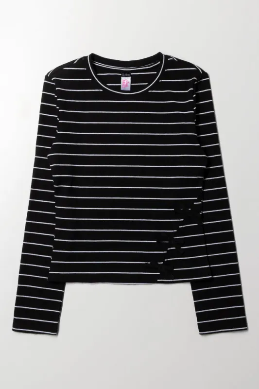 Bow Long Sleeve Top Black And White sold by Ackermas