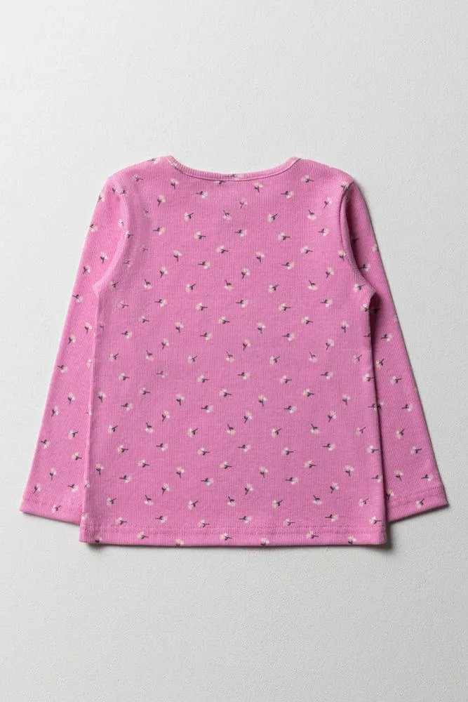 Floral Rib Long Sleeve T-Shirt Bright Pink sold by Ackermas product image thumbnail 3