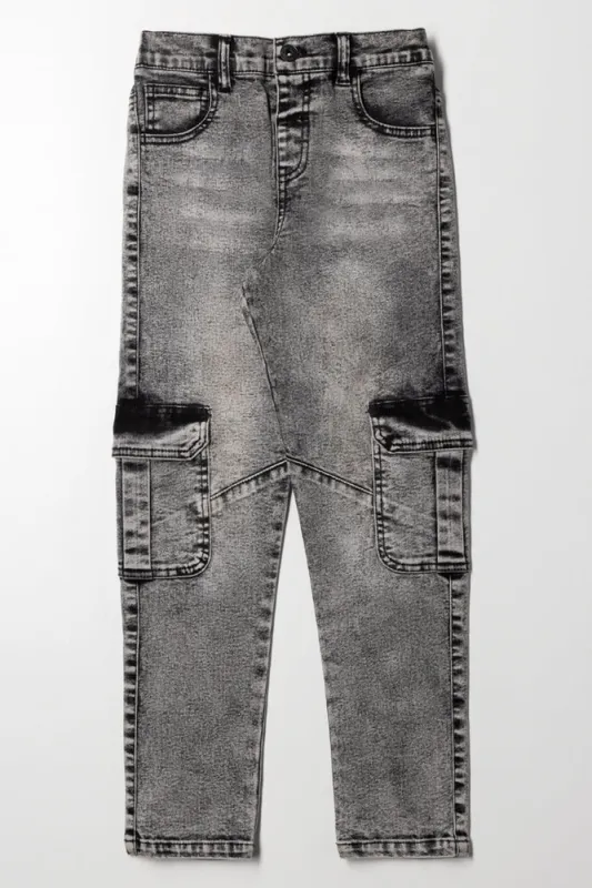 Skinny Denim Cargo Jeans Charcoal sold by Ackermas