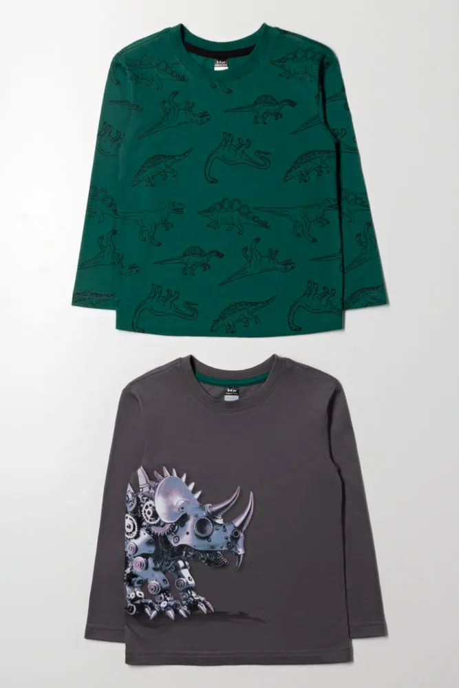 2 Pack Dinosaur Long Sleeve T-Shirt Green And Grey sold by Ackermas