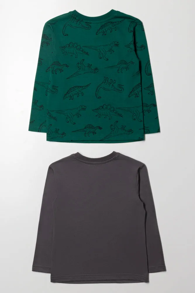 2 Pack Dinosaur Long Sleeve T-Shirt Green And Grey sold by Ackermas product image thumbnail 3