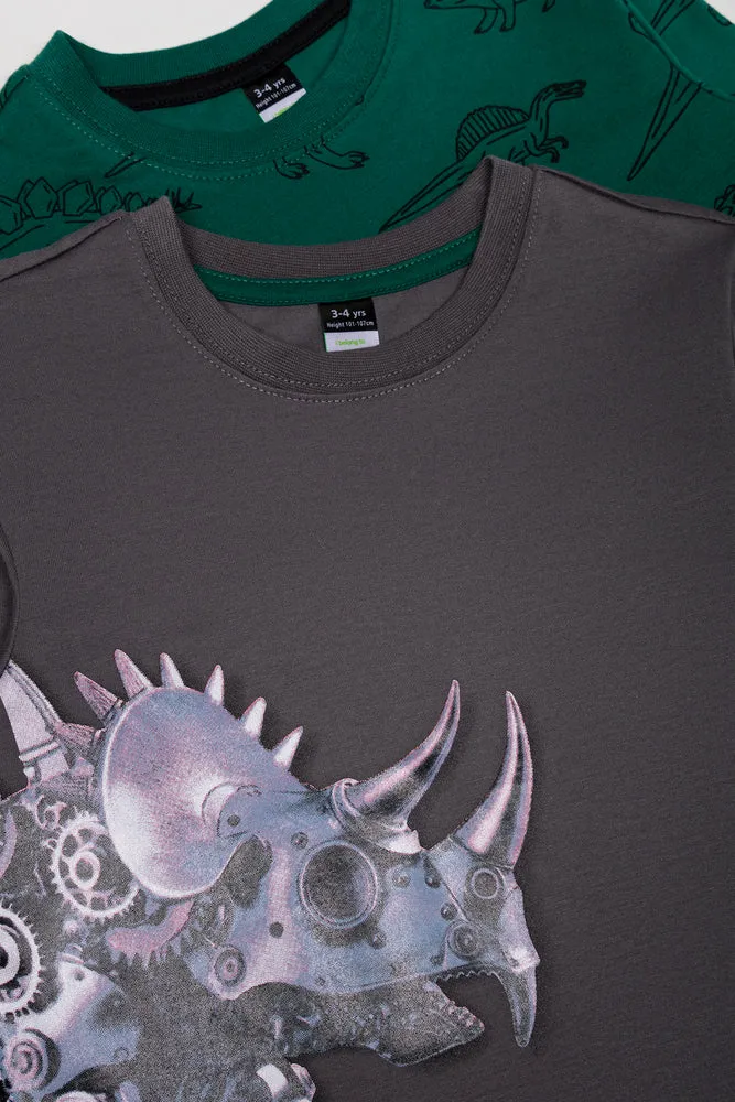 2 Pack Dinosaur Long Sleeve T-Shirt Green And Grey sold by Ackermas product image thumbnail 2