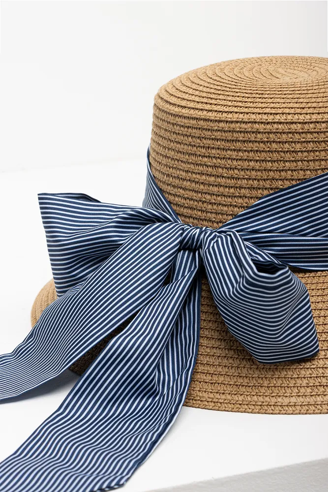 Straw Hat With Blue Ribbon Natural sold by Ackermas product image thumbnail 3