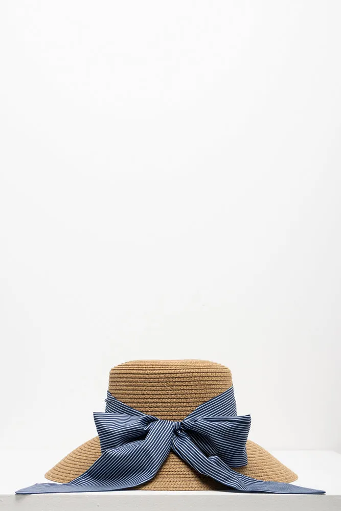 Straw Hat With Blue Ribbon Natural sold by Ackermas