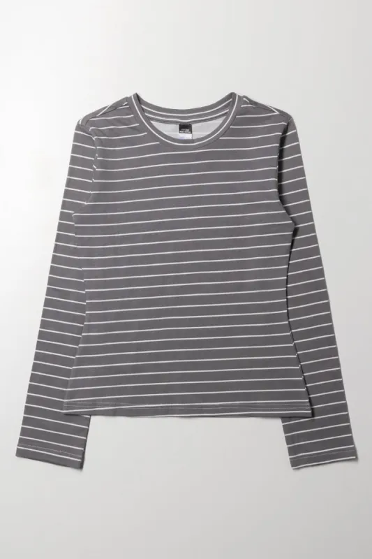 Long Sleeve Stripe Crew Neck Grey sold by Ackermas