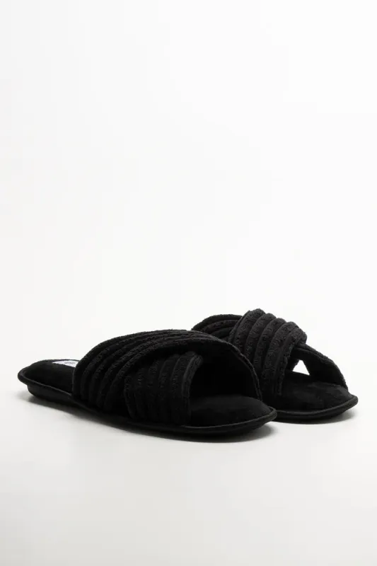 Rib Open Toe Slippers Black sold by Ackermas