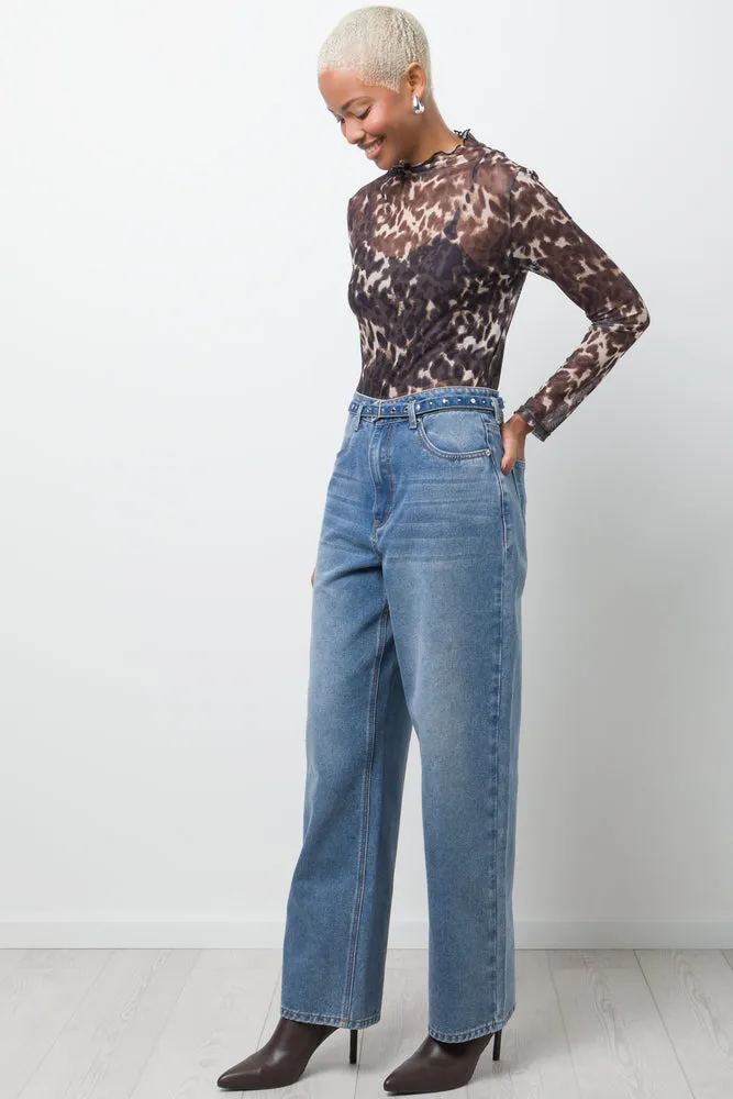 Leopard Print Long Sleeve Mesh Bodysuit Brown sold by Ackermas product image thumbnail 2