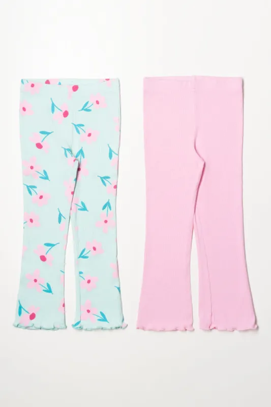 2 Pack Floral Flare Leggings Green And Pink sold by Ackermas