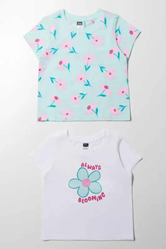 2 Pack Floral Short Sleeve T-Shirts White And Green sold by Ackermas