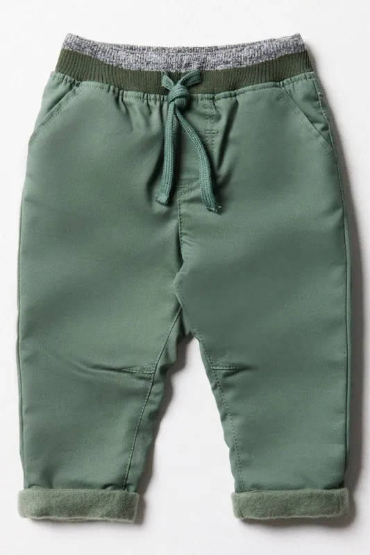 Lined Pants With Rib Waistband Green sold by Ackermas
