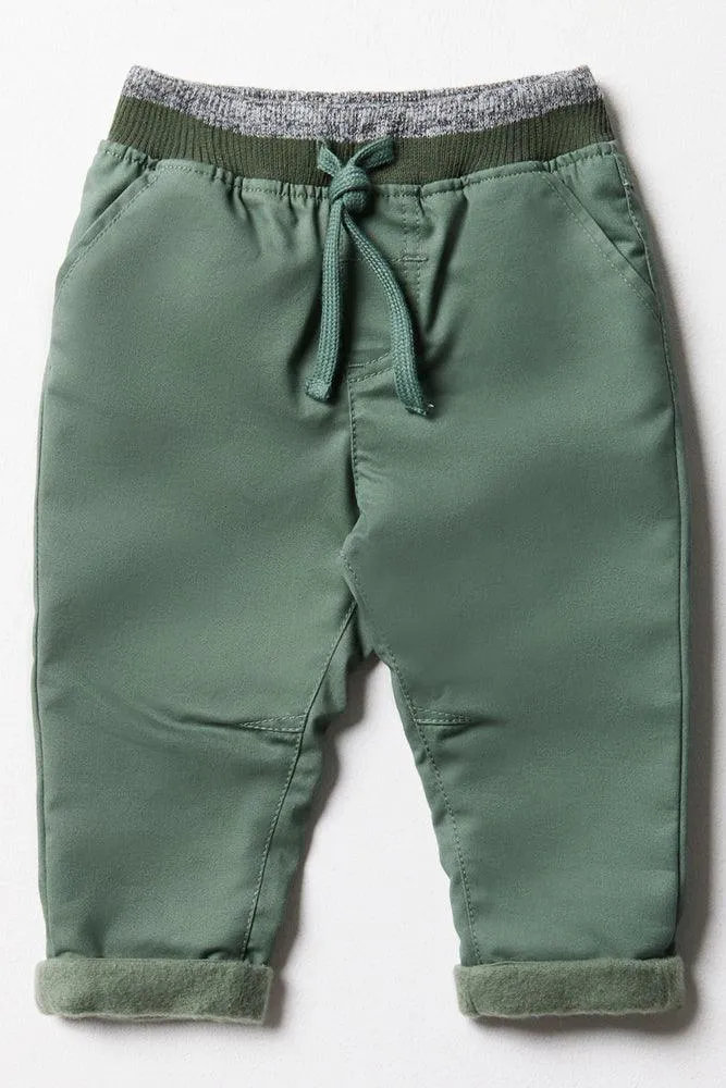 Lined Pants With Rib Waistband Green sold by Ackermas