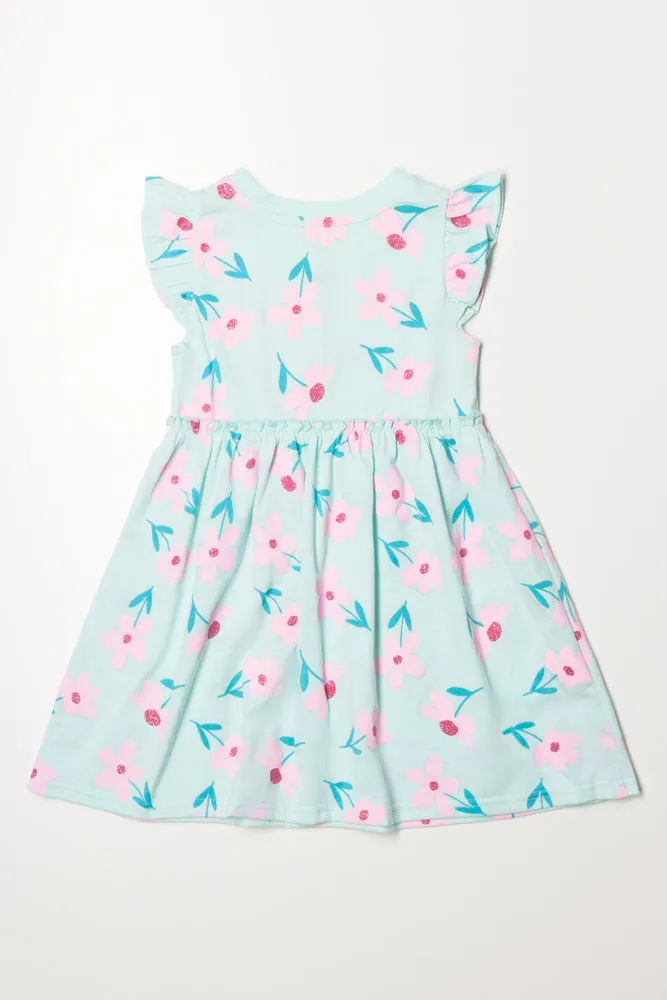 Floral Flutter Sleeve Dress Blue sold by Ackermas product image thumbnail 3