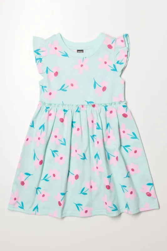 Floral Flutter Sleeve Dress Blue sold by Ackermas