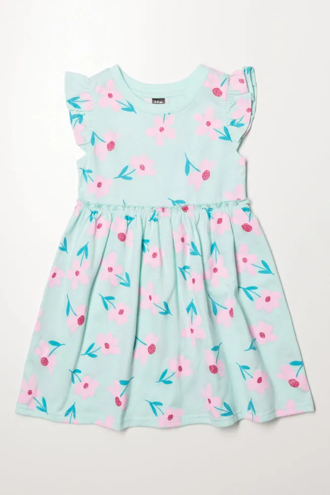 Floral Flutter Sleeve Dress Blue sold by Ackermas