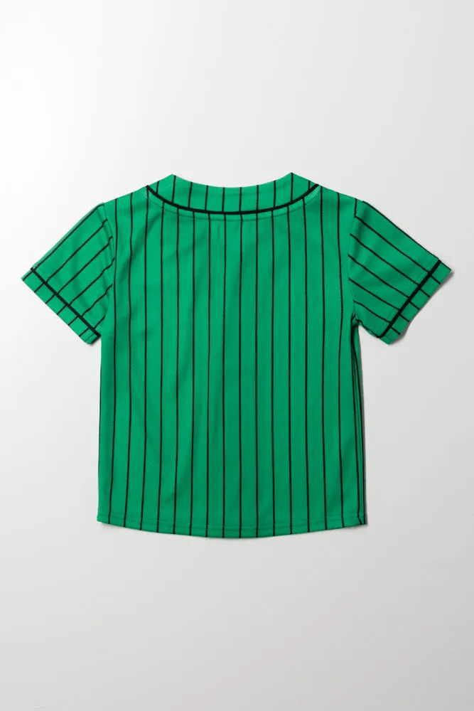 Baseball Stripe Button Through T-Shirt Green sold by Ackermas product image thumbnail 4