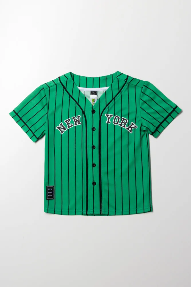 Baseball Stripe Button Through T-Shirt Green sold by Ackermas