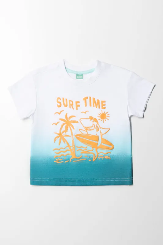 Surf Time Ombre Short Sleeve T-Shirt White And Blue sold by Ackermas