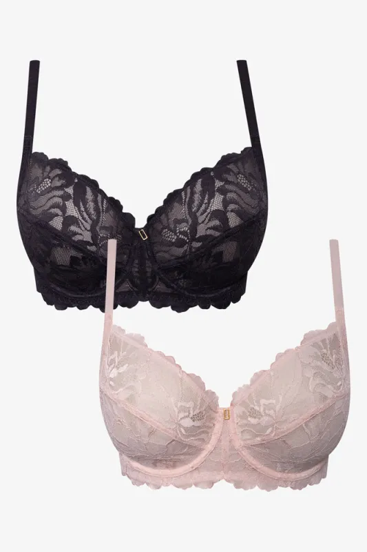 Plus Size 2 Pack Lace Non Padded Underwire Bra Black And Pink sold by Ackermas