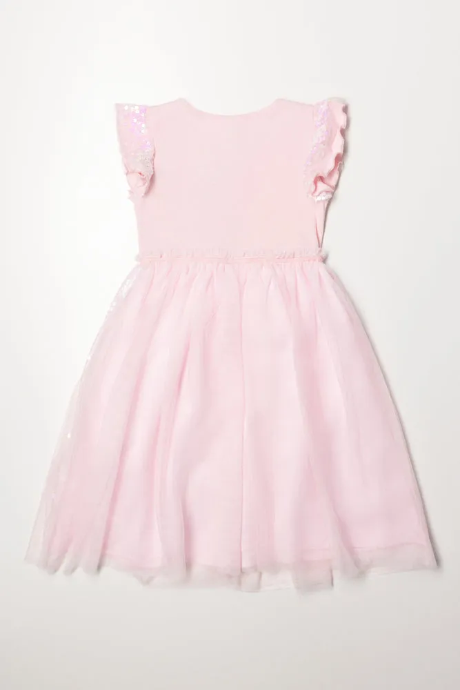 Sequin Fit And Flare Mesh Combo Dress Light Pink sold by Ackermas product image thumbnail 3