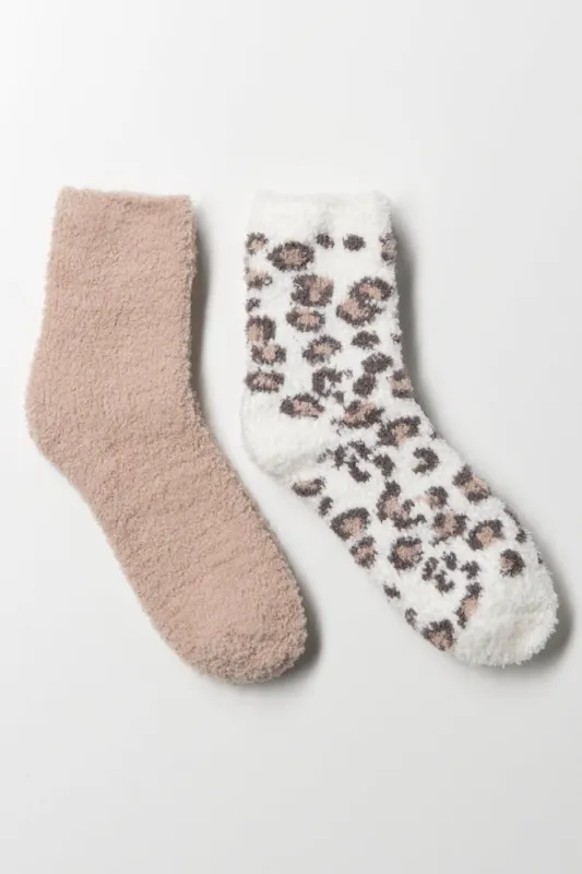 2 PACK CHUNKY SOCK TAUPE AND CREAM ANIMAL sold by Ackermas