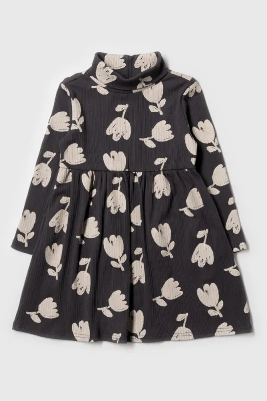 Poloneck Floral Fit And Flare Rib Dress Charcoal sold by Ackermas