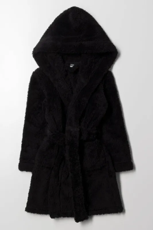 Plain Shaggy Fleece Gown Black sold by Ackermas