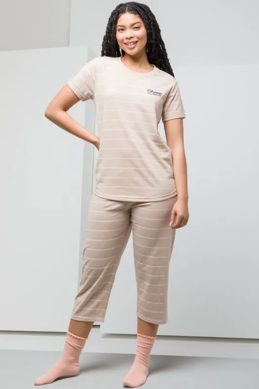 STRIPED CAPRI SET TAUPE sold by Ackermas