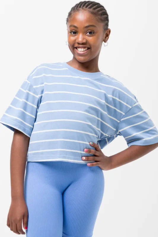 BOXY DROPPED SHOULDER T-SHIRT ALLURE BLUE STRIPE sold by Ackermas