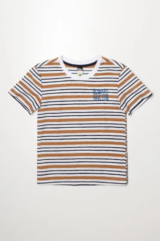 Stripe Short Sleeve T-Shirt Natural And Black sold by Ackermas