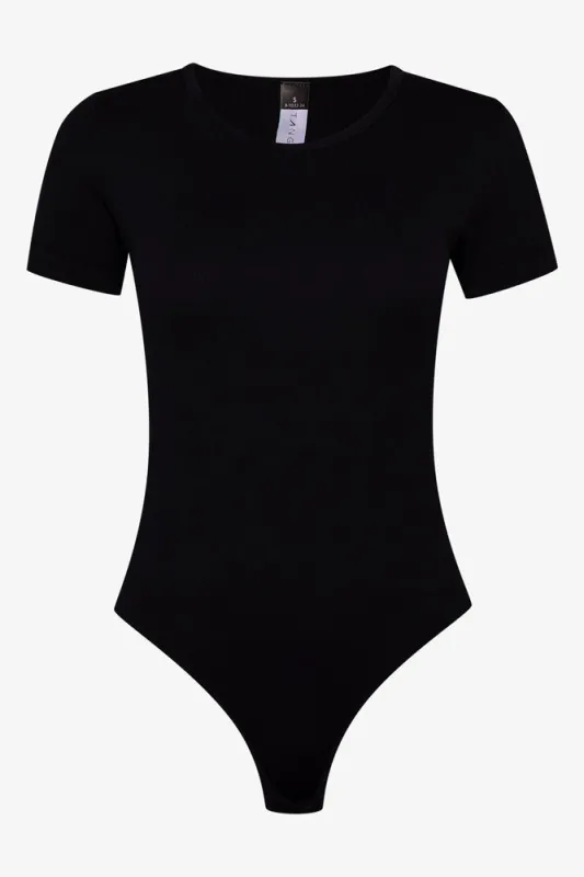 Short Sleeve Seamless Rib Bodysuit Black sold by Ackermas