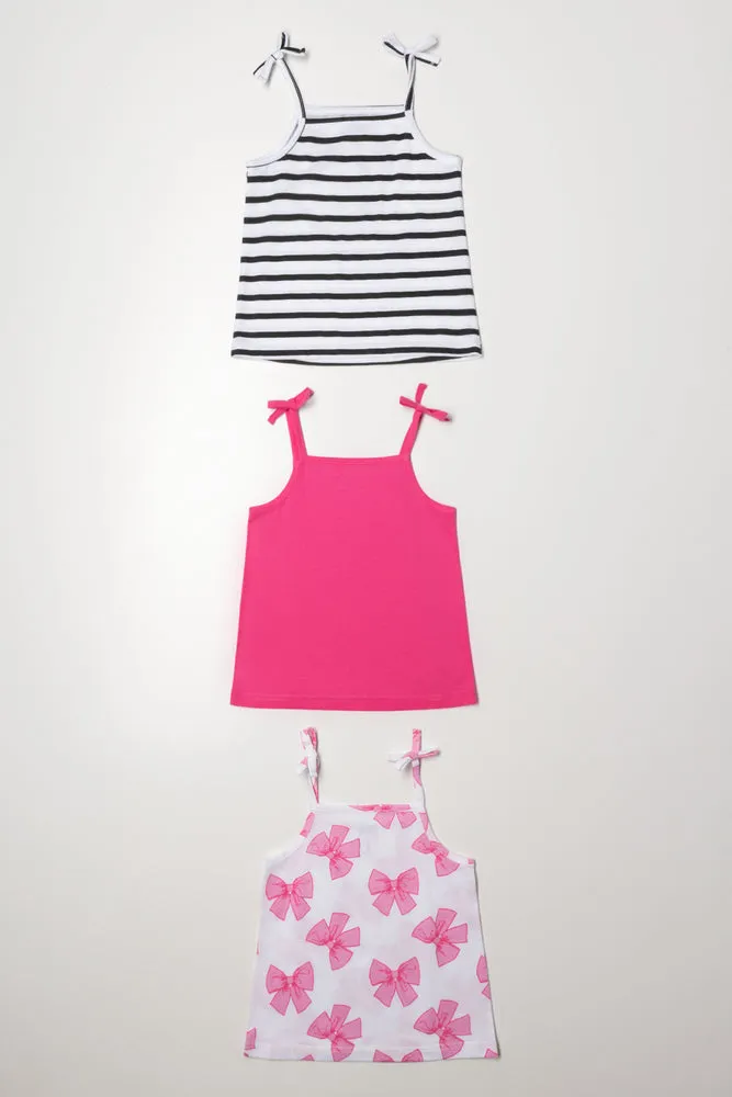 3 Pack Bow Strappy Vests Black And Pink sold by Ackermas product image thumbnail 5
