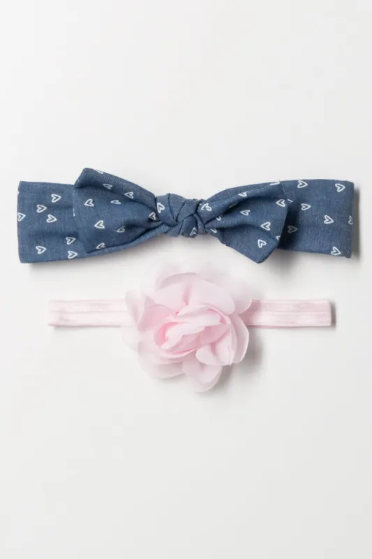 2 Pack Denim And Flower Headbands Blue And Pink sold by Ackermas