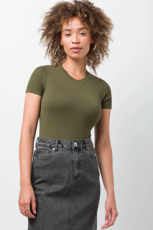 Fine Rib Seamless Bodysuit Ballerina Sleeve Green sold by Ackermas