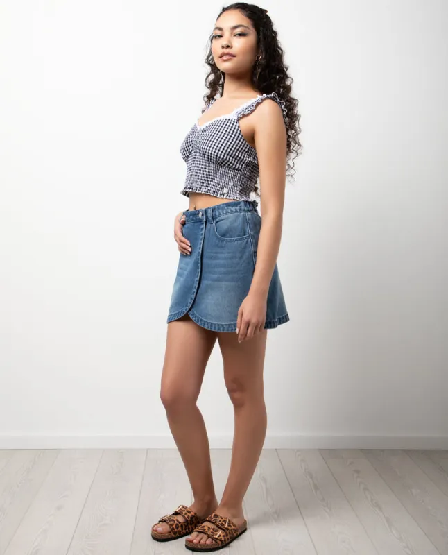 Denim Wrap Skirt Blue sold by Ackermas