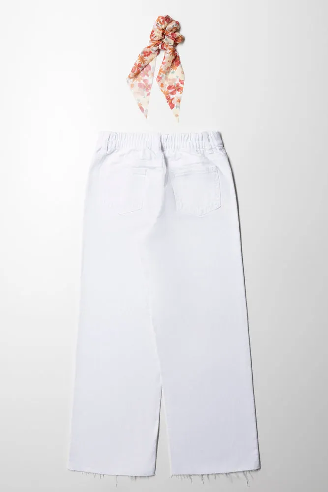White Wide Leg With Button Detail And Hair Tie sold by Ackermas product image thumbnail 4