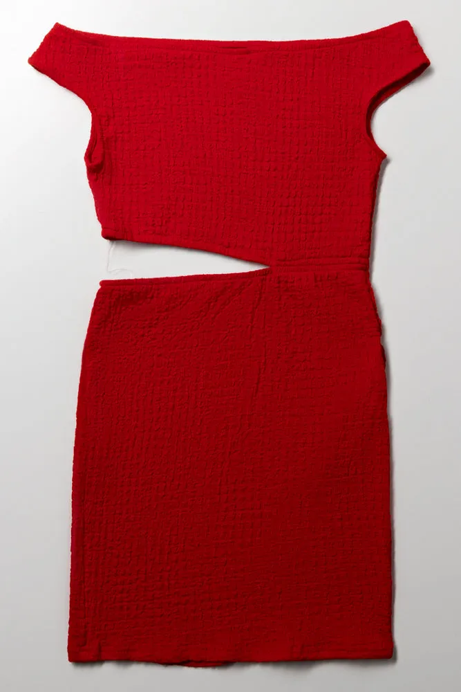 Crinkle Knit Cut Out Dress Red sold by Ackermas product image thumbnail 3