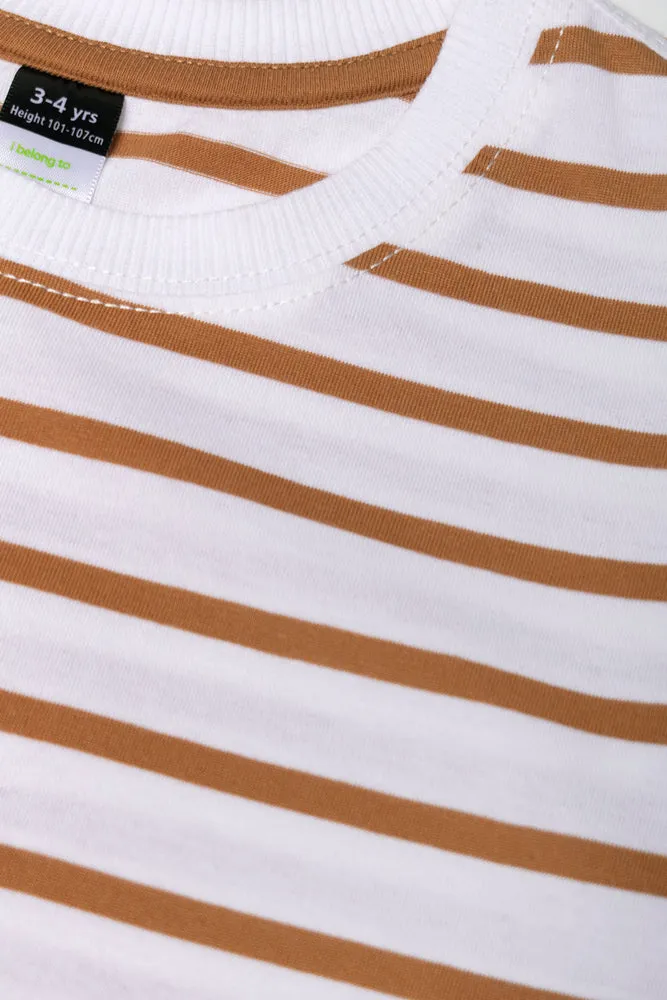 Short Sleeve Stripe T-Shirt White And Brown sold by Ackermas product image thumbnail 2